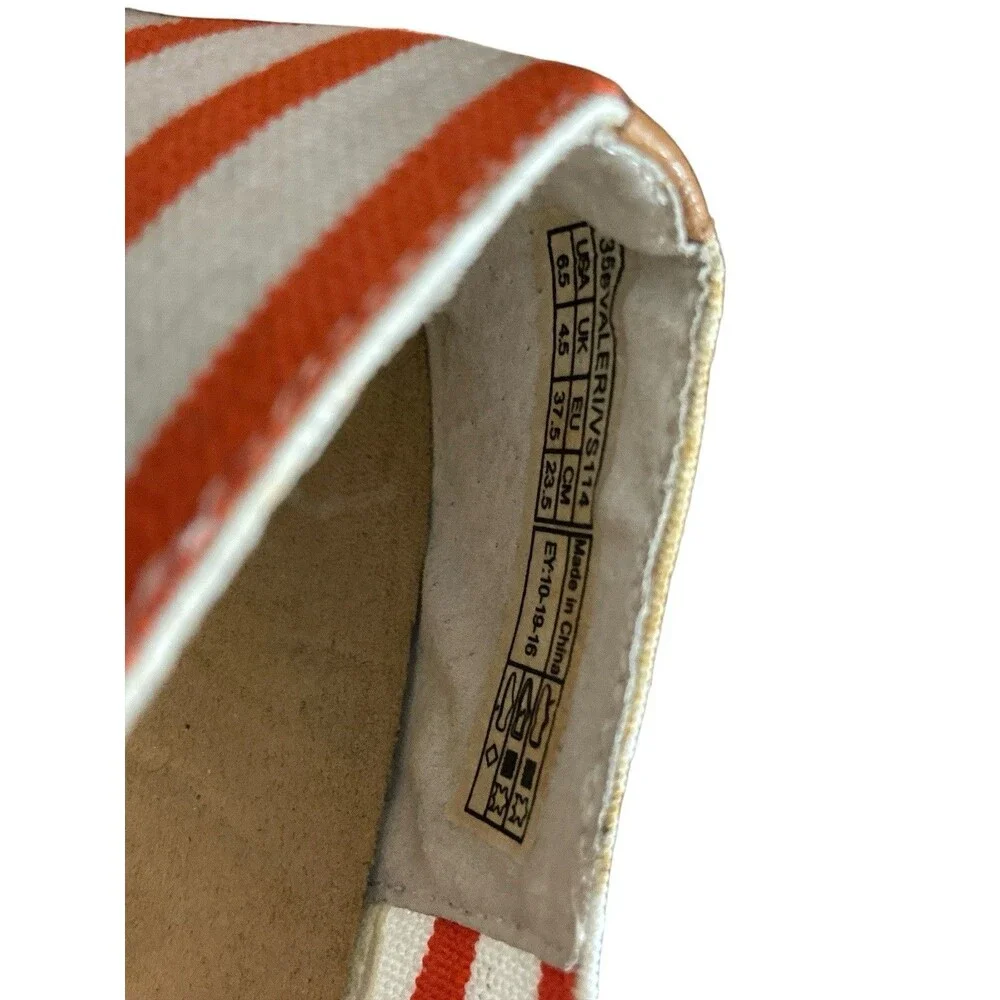 Vionic Women’s Espadrilles‎ Flats Orange White Striped Canvas Slip-On Shoes 6.5